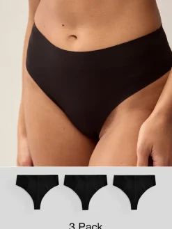 Next High Waisted Thong No VPL Comfort Knickers 3 Pack Black Best