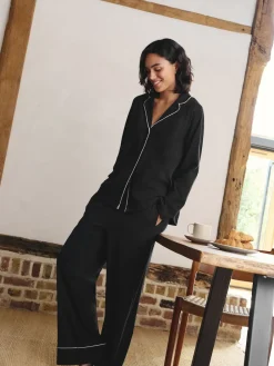 Next Jersey Button Through Pyjamas Black Discount
