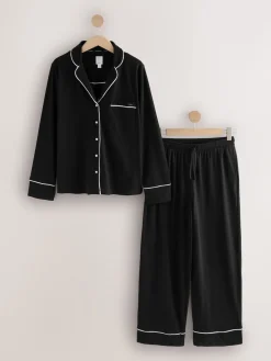 Next Jersey Button Through Pyjamas Black Discount