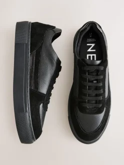 Next Black Leather Chunky Panel Detail Lace Up Trainers Discount