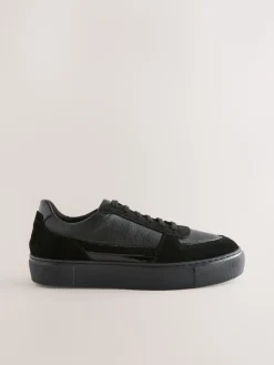 Next Black Leather Chunky Panel Detail Lace Up Trainers Discount