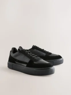 Next Black Leather Chunky Panel Detail Lace Up Trainers Discount