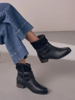 Next Black Leather Extra Wide Fit Leather Slouch Ankle Boots Sale