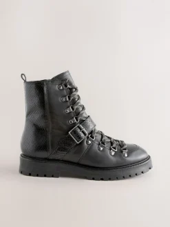 Next Forever Comfort® Buckle Trim Lace Up Boots Black Leather