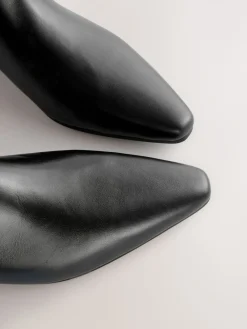 Next Forever Comfort® Flat Chisel Toe Knee High Boots Black Leather Clearance