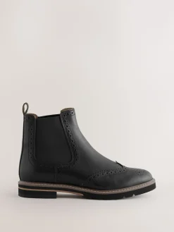 Next Forever Comfort® Brogue Detail Chelsea Boots Black Leather New