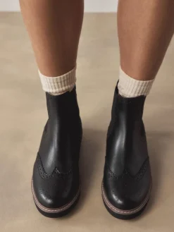 Next Forever Comfort® Brogue Detail Chelsea Boots Black Leather New