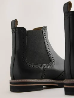 Next Forever Comfort® Brogue Detail Chelsea Boots Black Leather New