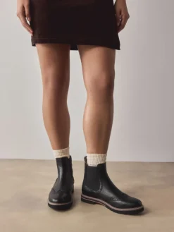 Next Forever Comfort® Brogue Detail Chelsea Boots Black Leather New