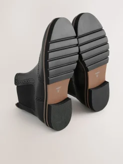 Next Forever Comfort® Brogue Detail Chelsea Boots Black Leather New