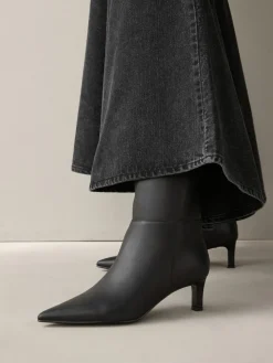 Next Knee High Skinny Heeled Boots Black Leather Sale