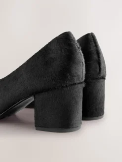 Next Leather Point Toe Low Block Heels Shoes Black Clearance