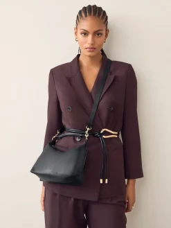 Next Leather Scooped Hand Held Bag Black