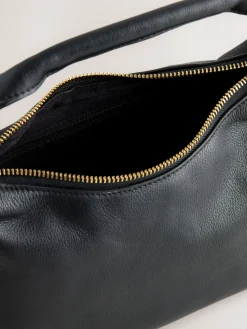 Next Leather Scooped Hand Held Bag Black