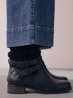 Next Standard/Wide Fit Leather Slouch Ankle Boots Black Leather Online