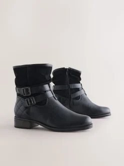 Next Standard/Wide Fit Leather Slouch Ankle Boots Black Leather Online