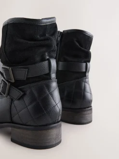 Next Standard/Wide Fit Leather Slouch Ankle Boots Black Leather Online