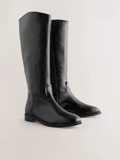 Next Standard/Wide Fit Forever Comfort® Flat Riding Boots Black Leather Discount