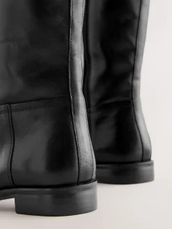 Next Standard/Wide Fit Forever Comfort® Flat Riding Boots Black Leather Discount