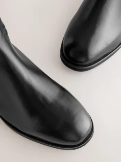 Next Standard/Wide Fit Forever Comfort® Flat Riding Boots Black Leather Discount