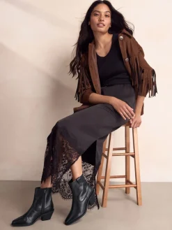 Next Standard/Wide Fit Cowboy Block Heel Ankle Boots Black Leather Outlet