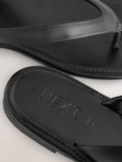 Next Standard/Wide Fit Square Toe Thong Sandals Black Leather Discount