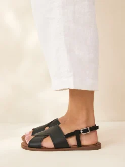 Next Standard/Wide Fit Stitched Slingback Sandals Black Leather