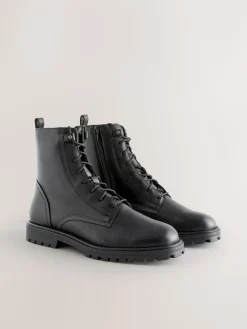 Next Black Leather Standard/Wide Fit Forever Comfort® Square Toe Lace-Up Boots Outlet