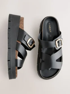 Next Leather Strap Buckle Detail Sandals Black Best
