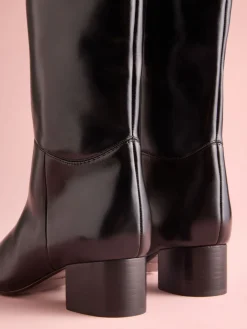Next Tabitha Simmons x Cassidy Knee High Block Heel Boots Black Leather Sale