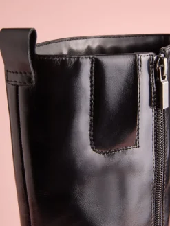 Next Tabitha Simmons x Cassidy Knee High Block Heel Boots Black Leather Sale