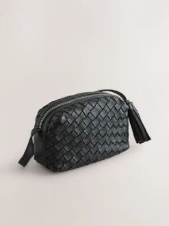 Next Black Leather Weave Camera Bag