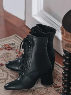 Jones Bootmaker Liana Lace-Up Heeled Ladies Ankle Boots Black New