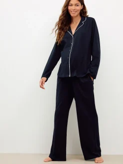 Next Maternity Jersey Button Through Pyjamas Black Clearance