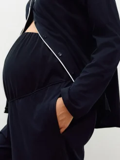 Next Maternity Jersey Button Through Pyjamas Black Clearance