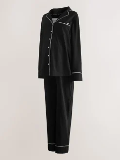 Next Maternity Jersey Button Through Pyjamas Black Clearance