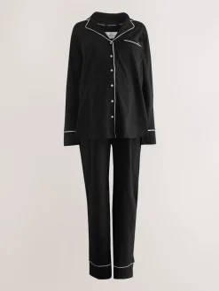 Next Maternity Jersey Button Through Pyjamas Black Clearance