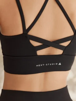 Next Medium Impact Strappy Back Sports Bra Black Online