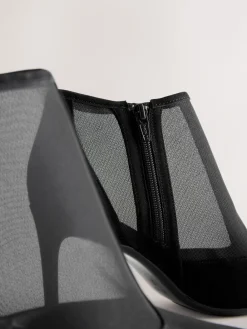 Next Black Mesh Detail Pointed Toe T-Bar Ankle Boots