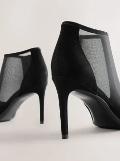 Next Black Mesh Detail Pointed Toe T-Bar Ankle Boots