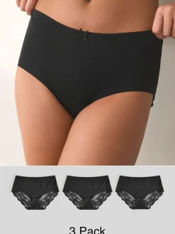 Next Midi No VPL Lace Back Briefs 3 Pack Black Clearance