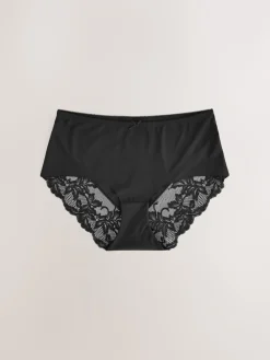 Next Midi No VPL Lace Back Briefs 3 Pack Black Clearance