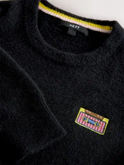 Next Black Music Cassette Long Sleeve Crew Neck Jumper With Wool Sale