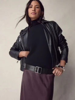 Next N. Premium Made In Italy Wide Leather Belt Black