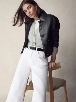 Next Black N. Premium Made In Italy Curve Buckle Leather Belt