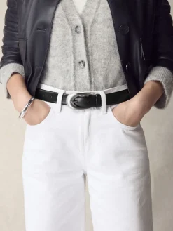 Next Black N. Premium Made In Italy Curve Buckle Leather Belt