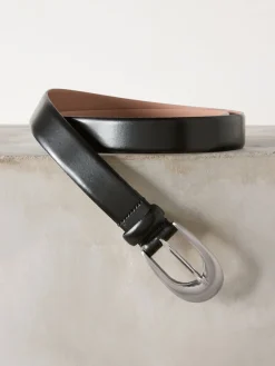 Next Black N. Premium Made In Italy Curve Buckle Leather Belt
