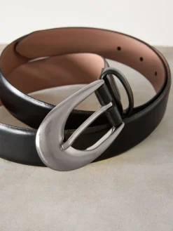 Next Black N. Premium Made In Italy Curve Buckle Leather Belt