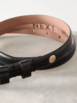 Next N. Premium Skinny Made In Italy Leather Belt Black Hot