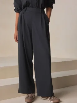 Next N. Premium Wide Leg Tailored Jersey Trousers Black Clearance
